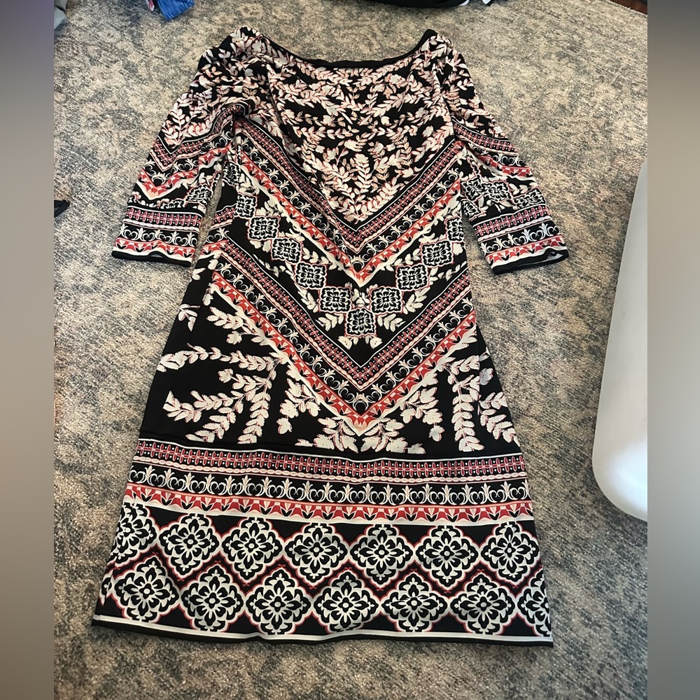 White House Black Market Black Multicolor Pattern Midi Dress